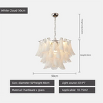 Suspension lumineuse moderne verre blanc translucide chaîne organique 50cm 60cm 80cm lumière froide naturelle