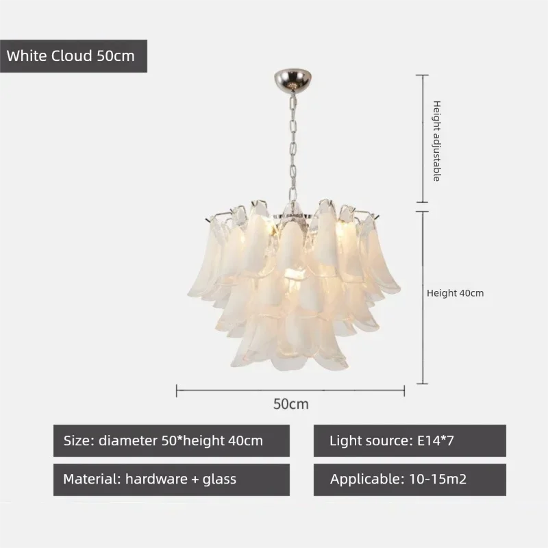 Suspension lumineuse moderne verre blanc translucide chaîne organique 50cm 60cm 80cm lumière froide naturelle
