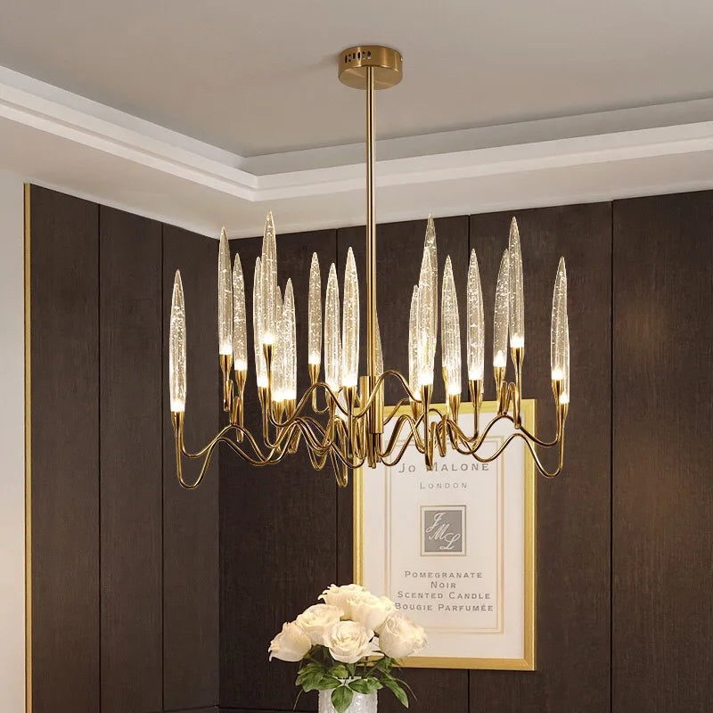 lustre moderne élégant cristal transparent filigrane doré salon chambre étude LED 2000 82000 lumens
