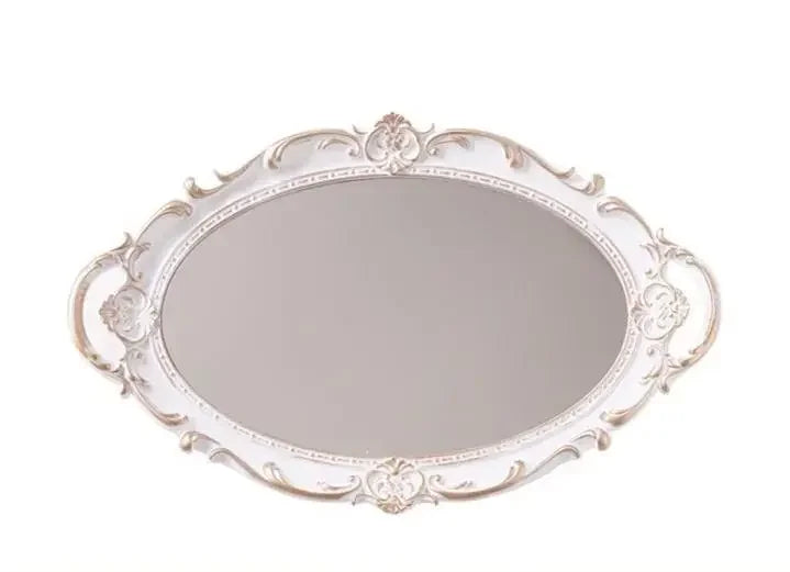 miroirs ovales or argent rose ornements floraux baroques poignées bijoux colliers fleurs artificielles parfum