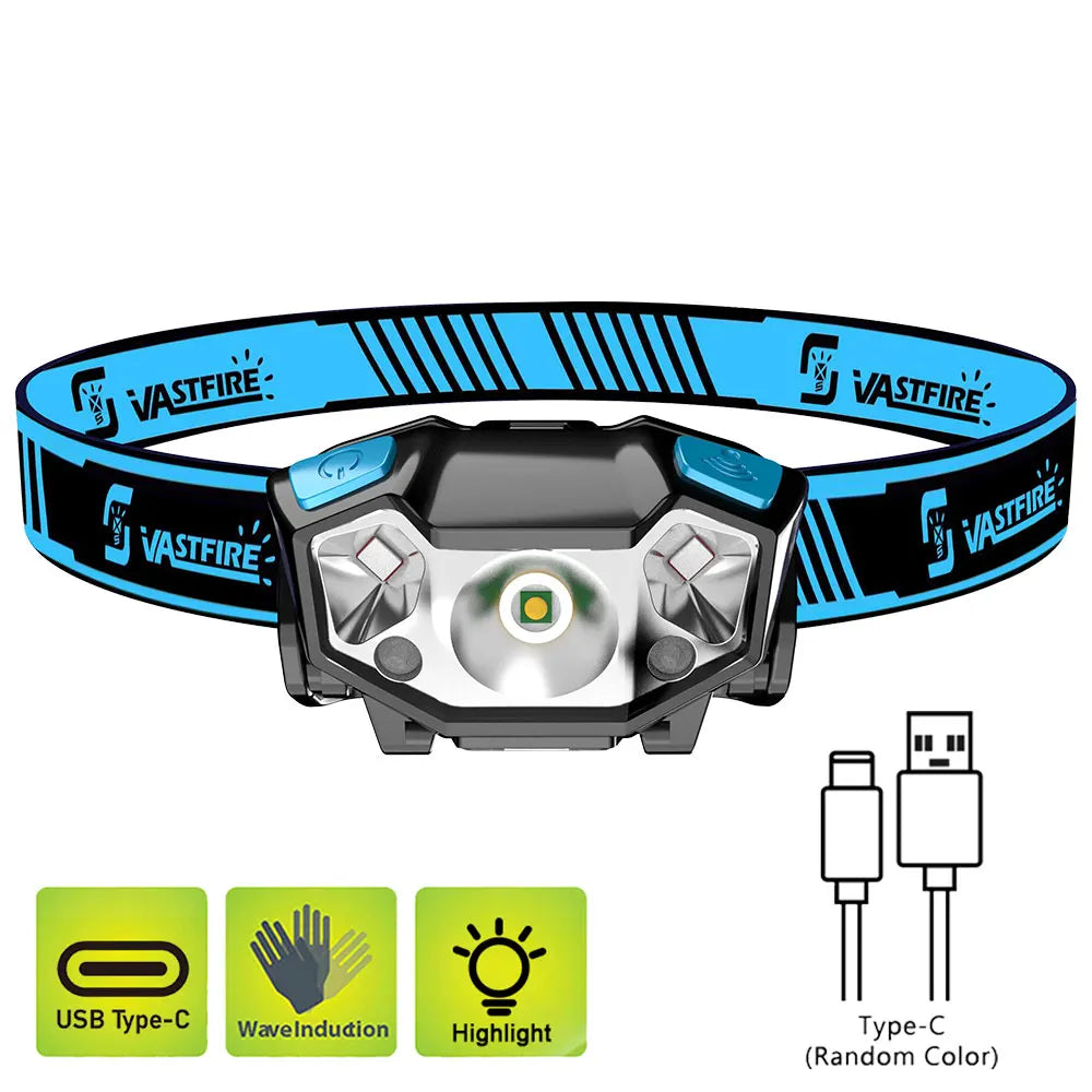 lampe frontale led cob rechargeable usb étanche camping pêche nuit