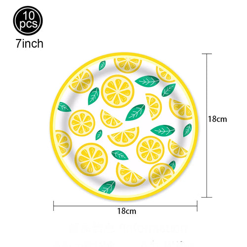 assiettes papier citron jaune serviettes gobelets guirlande festifs thème été anniversaire mariage baptême pique