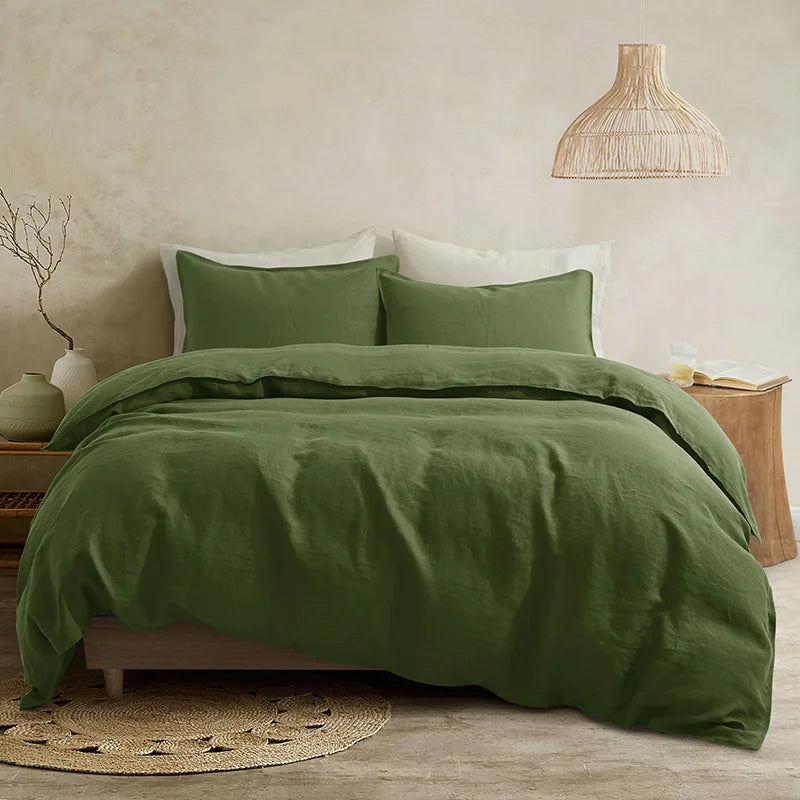 Drap plat et taies d'oreiller en lin lavé gris