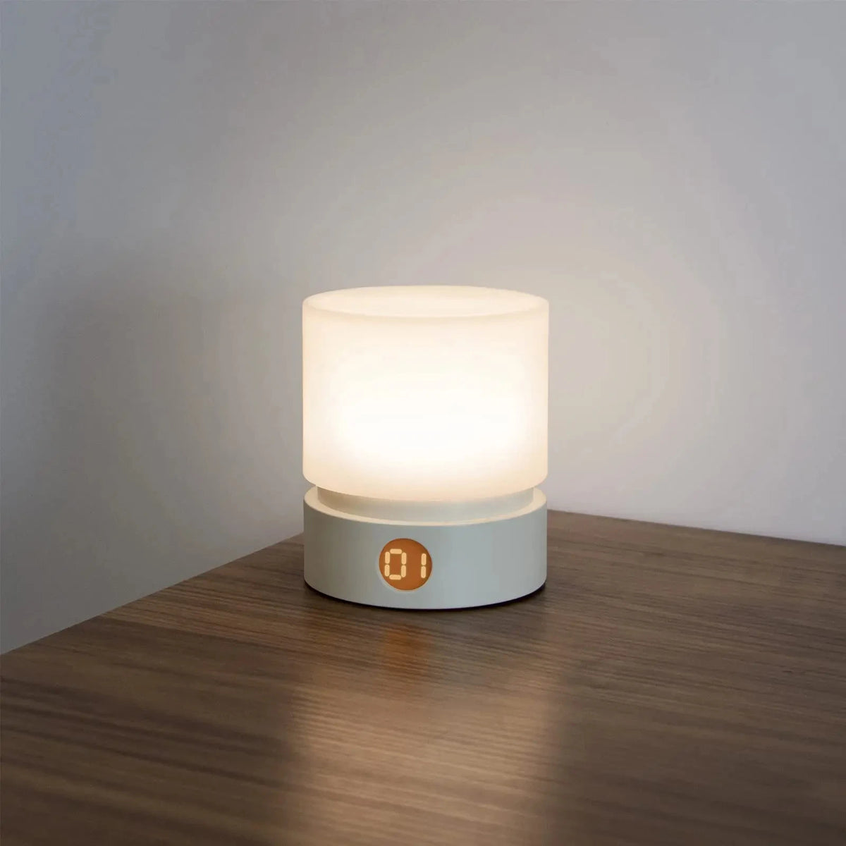 lampe chevet veilleuse led rechargeable blanc texture bois moderne tactile sans fil recharge usb
