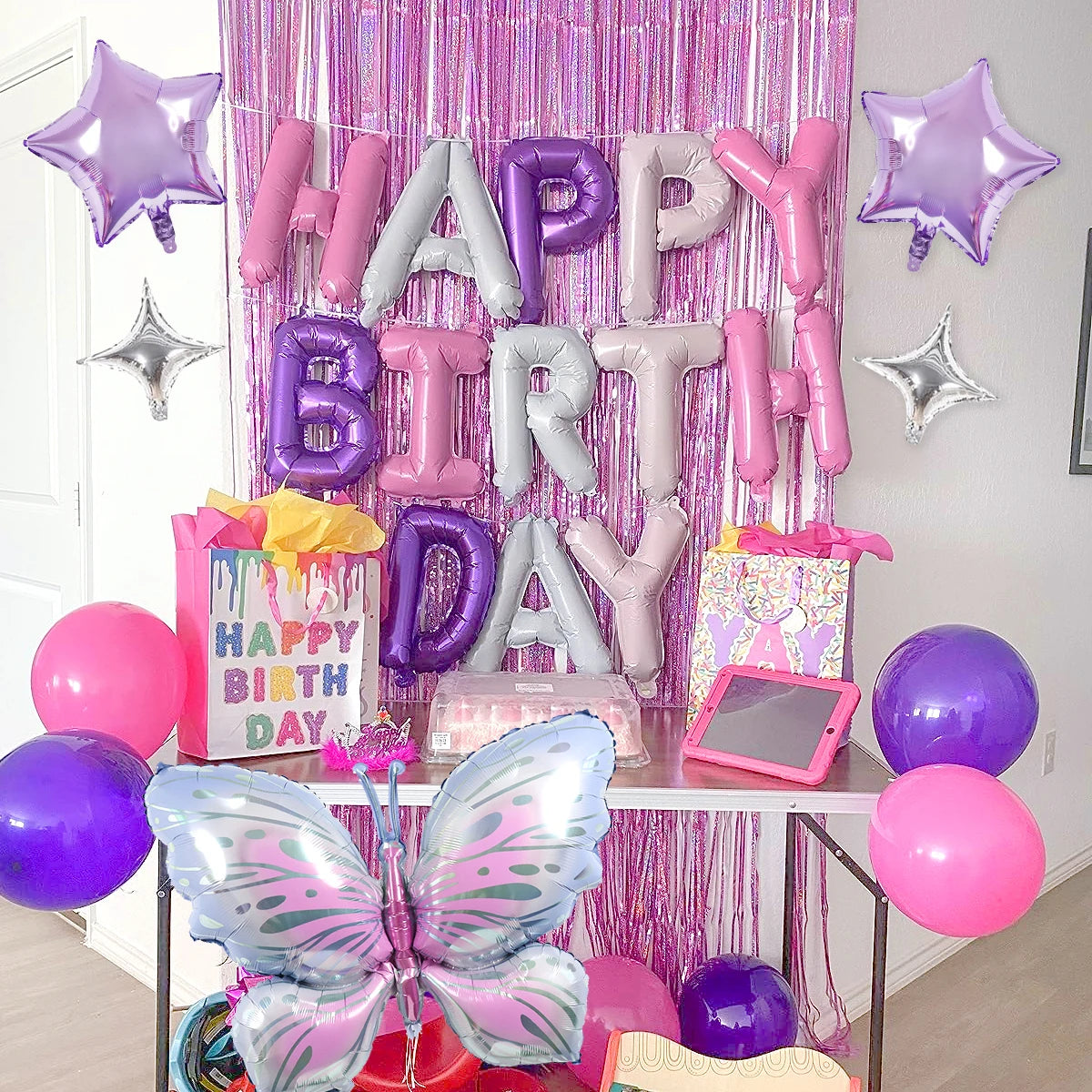 Ballon aluminium papillon rose pour thème papillon