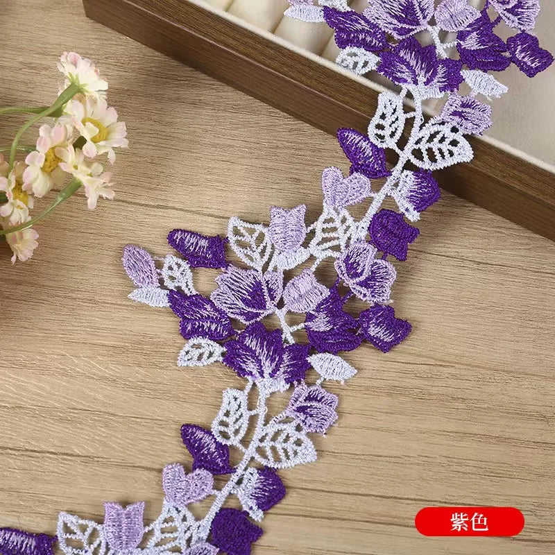 ruban dentelle polyester feuilles fleurs 8.5cm largeur artisanat broderie fine opacité écolo événement