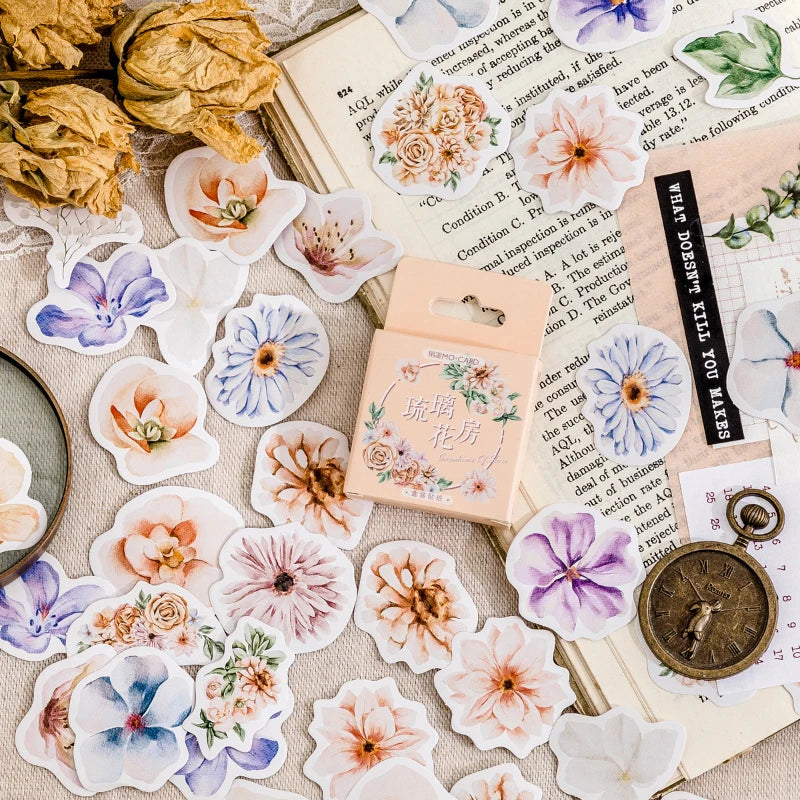 feuilles stickers floraux aquarelle effets dégradés semi translucides romantiques vintage