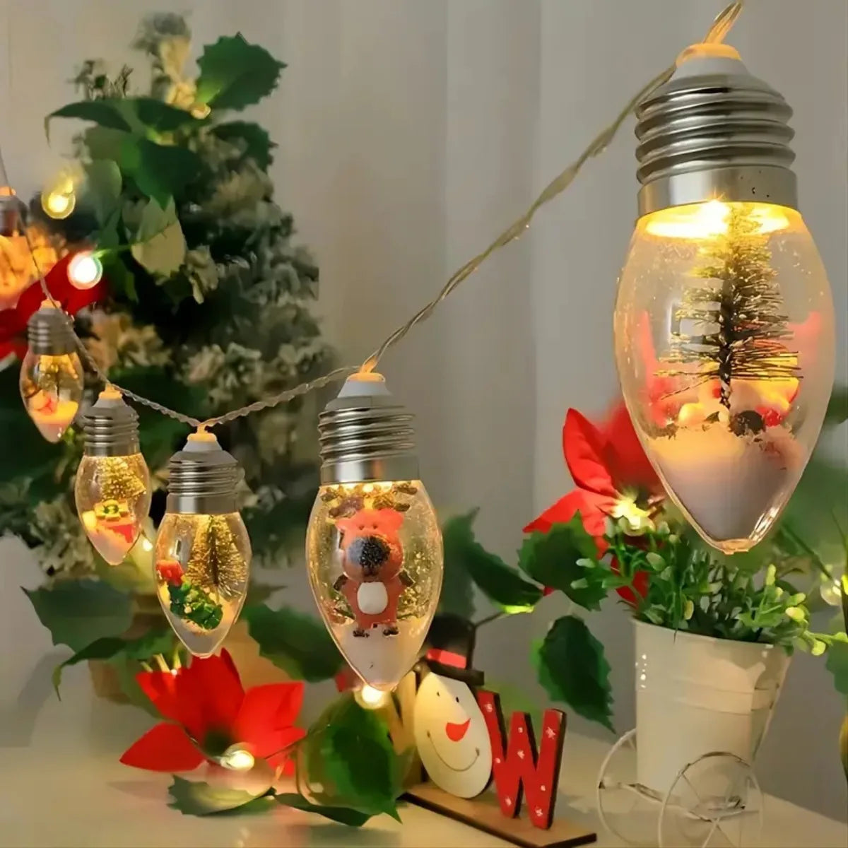guirlande lumineuse noel transparente figurines père noel renne arbre vintage led hiver oeilletsextérieurintérieur