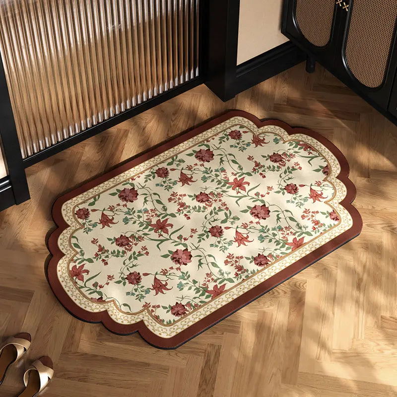tapis sol antidérapant imperméable résistant bactéries diatomée fleurs floral beige rouge vert bleu