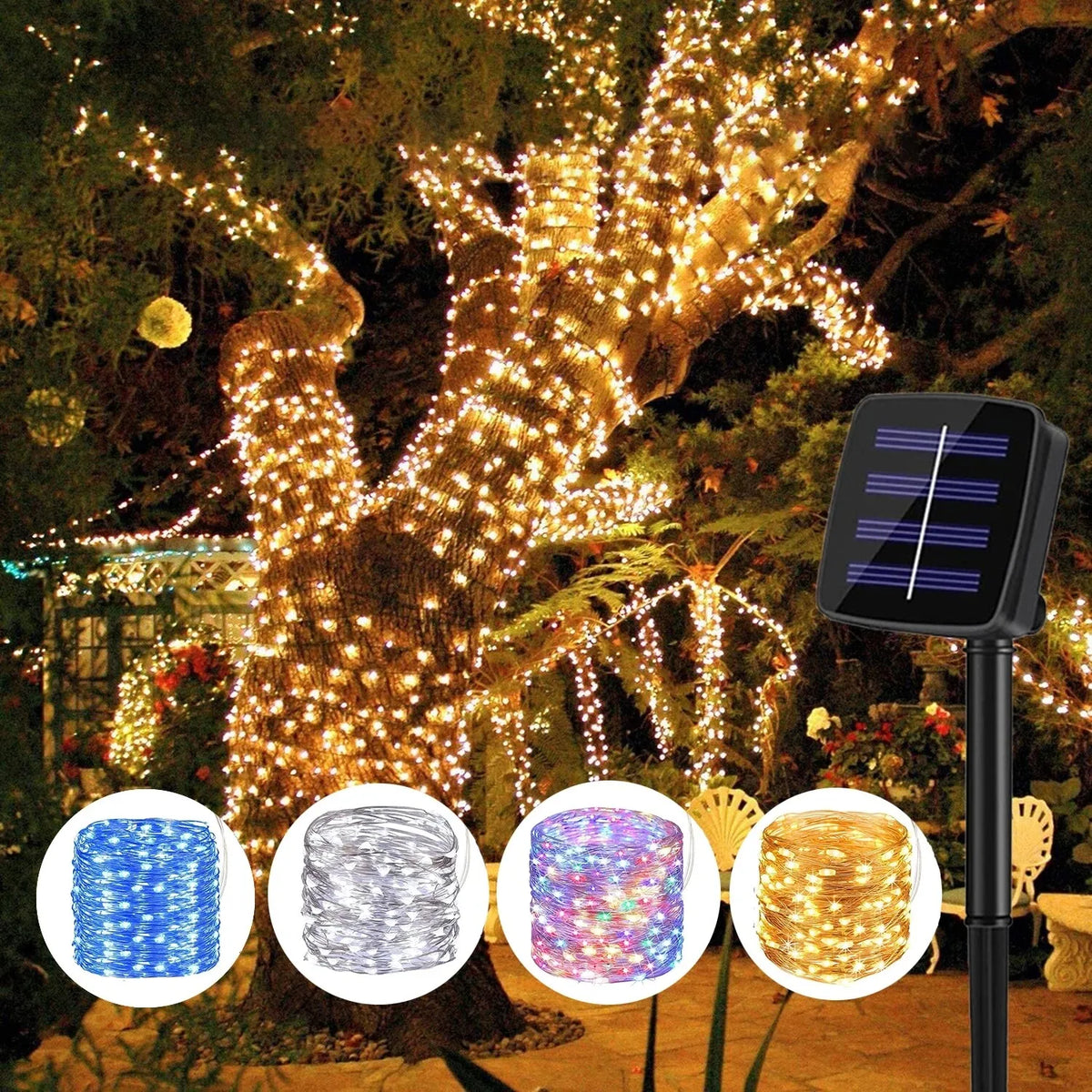 guirlande lumineuse solaire extérieure décoration jardin terrasse led blanc chaud étanche fil métallique moderne