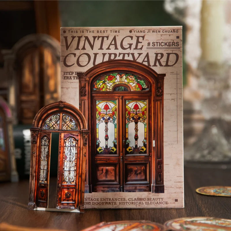 autocollants porte ancienne marron bleu vintage motifs floraux verre opaque bricolage journal