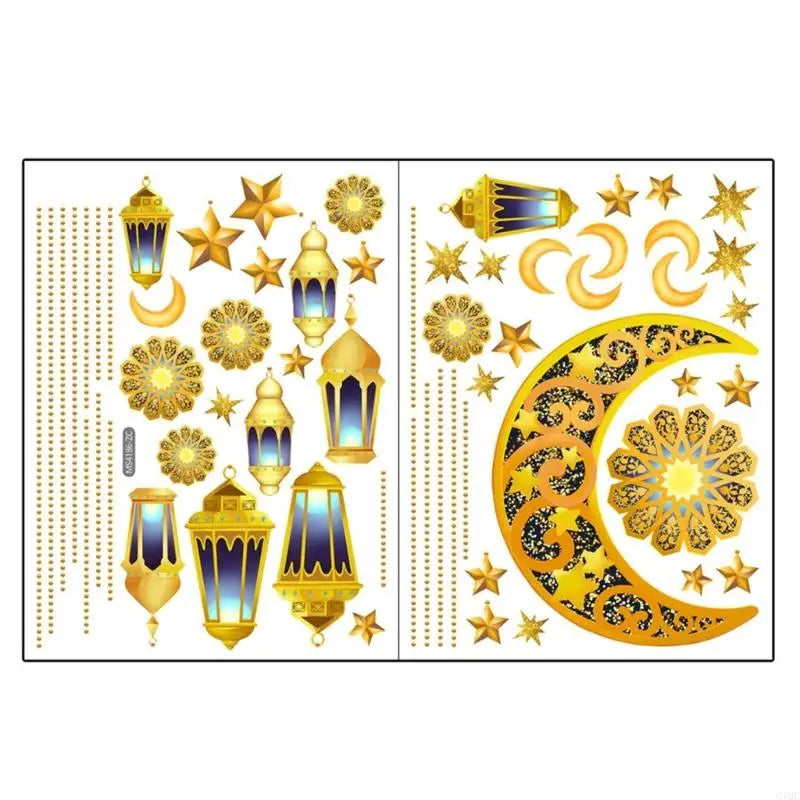 autocollants décoratifs dorés lunes lanternes étoiles floraux camels pvc adhésifs traditionnels festifs