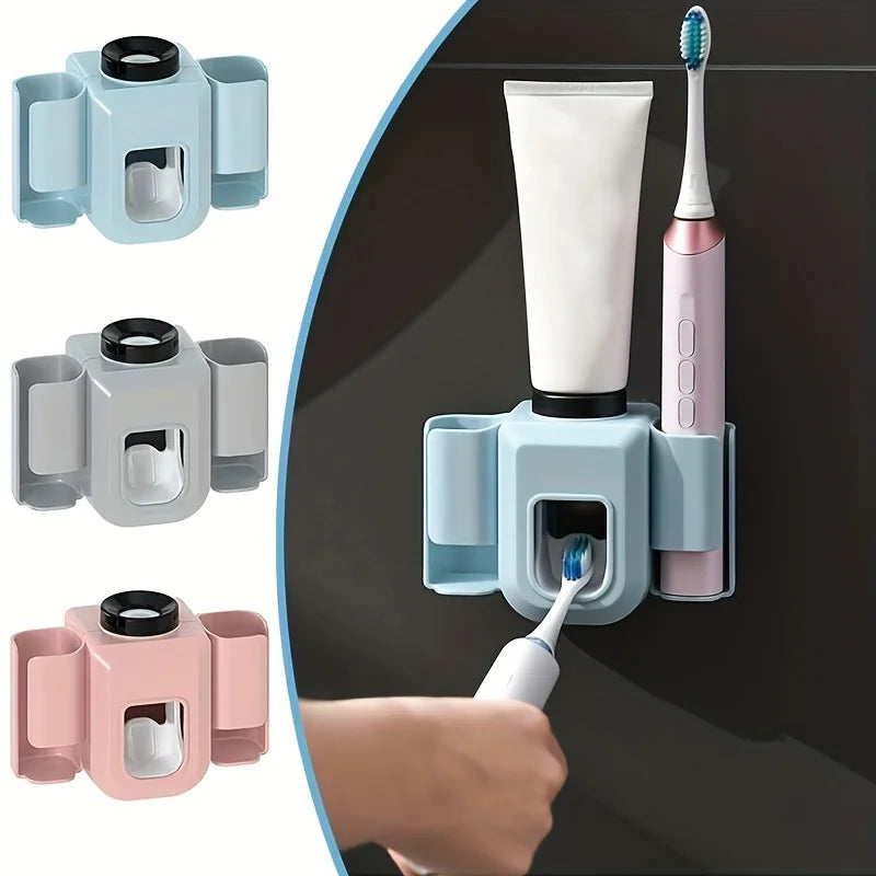 porte brosse dents dentifrice rechargeable adhésif mural moderne bleu gris rose