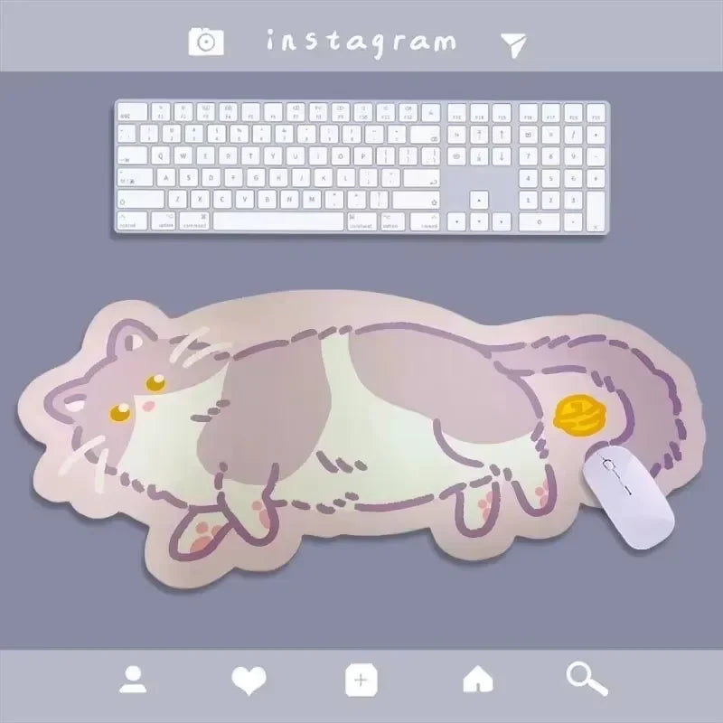 tapis souris chaton dessin animé orange blanc gris rose bleu motifs floraux poissons non
