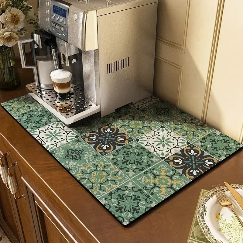 tapis cuisine moderne vert motifs floraux 30x40cm 40x50cm 50x60cm absorbant
