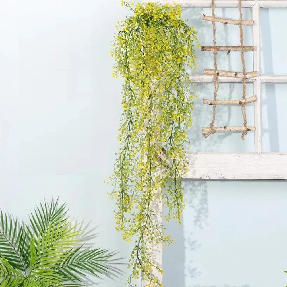 guirlande artificielle vert jaune blanc fleurs simples naturelle rustique intérieur tringle fixée décoration maison
