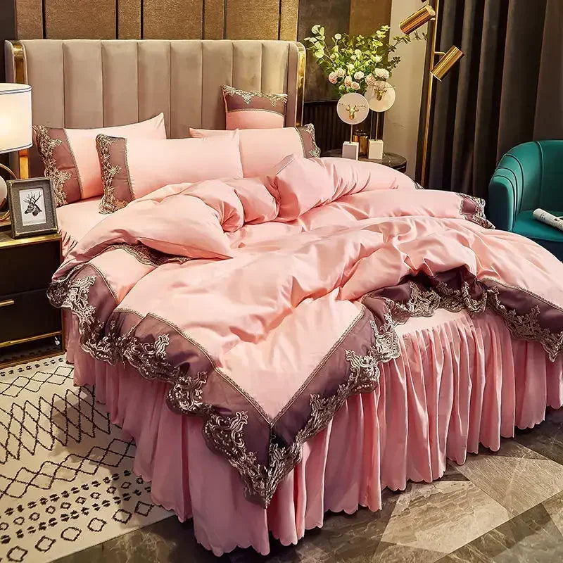 ensemble literie complet couvre lit bleu marine broderie dorée drap taies oreiller classique