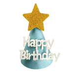 chapeau festif happy birthday étoiles dorées rubans pompons sourires