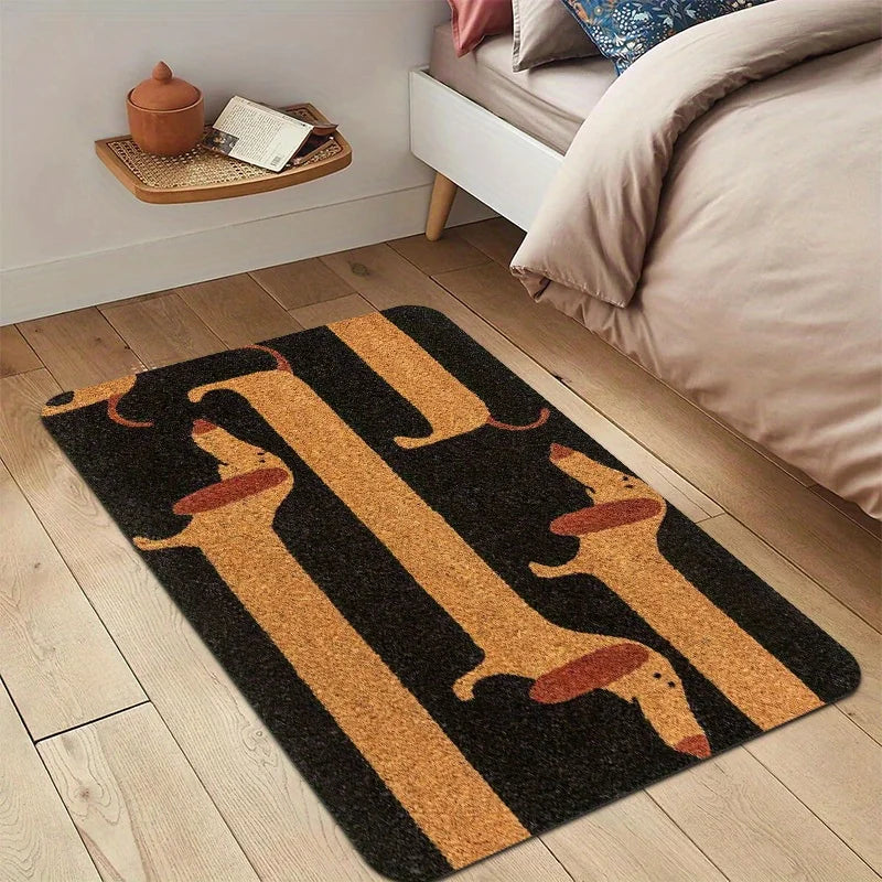 tapis antidérapant imprimé teckels moderne noir marron clair résistant lavable extérieur porte sol