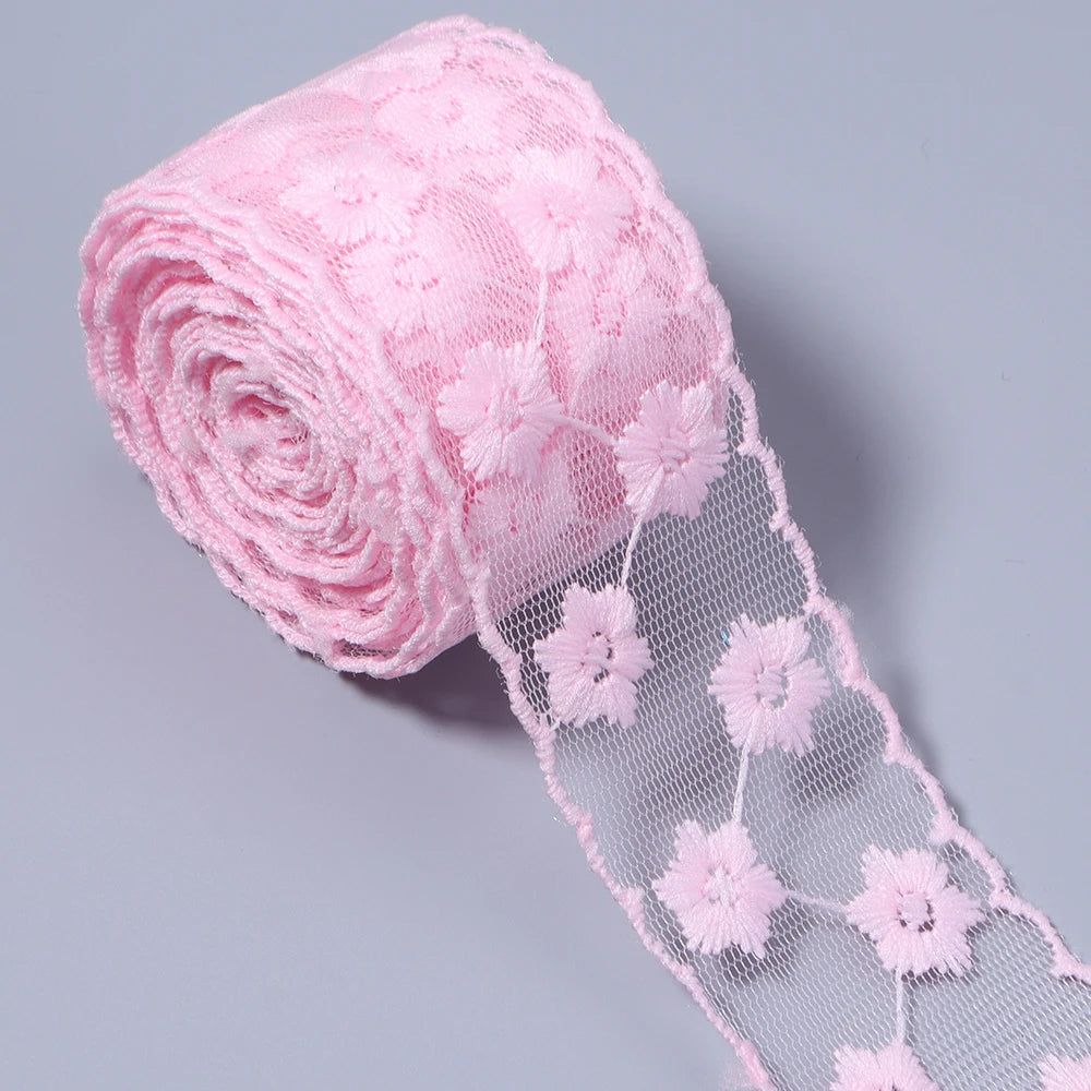 ruban dentelle rose clair fleurs motifs floraux translucide yards élégant décoration anniversaire mariage