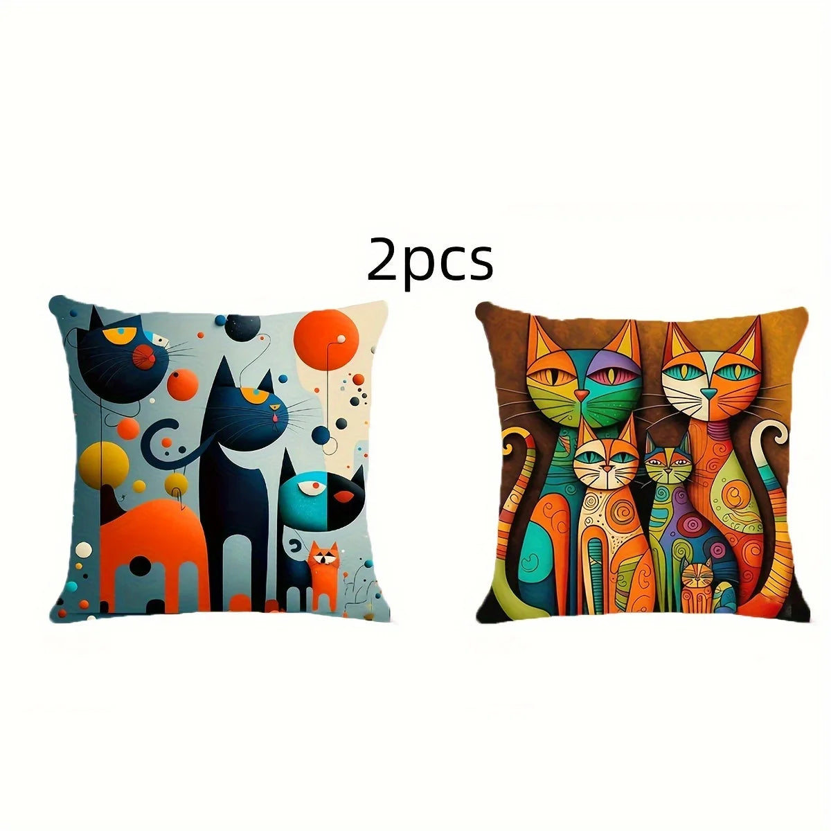 housse coussin moderne abstract cat 100% polyester bleu orange noir blanc vert zip invisible