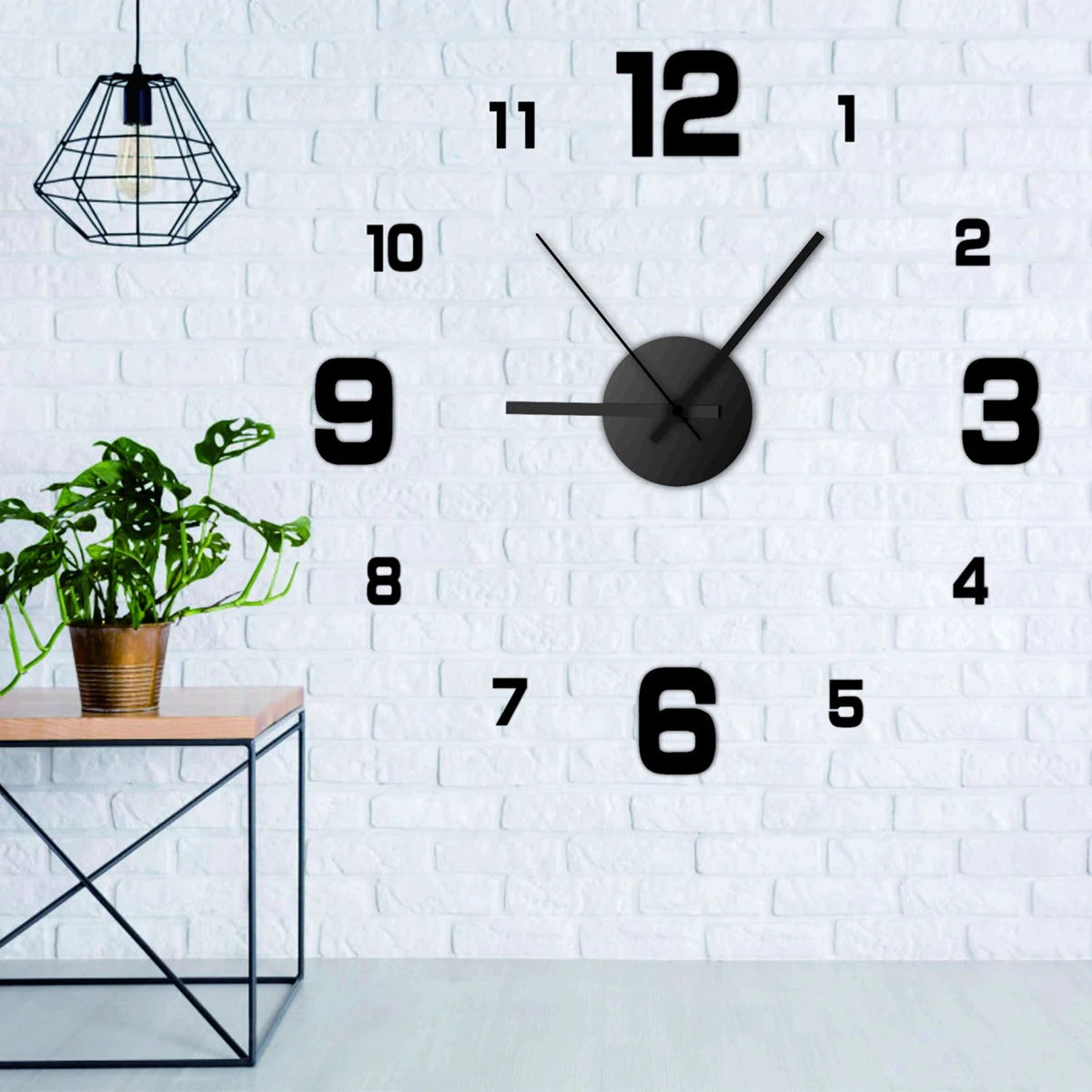 horloge murale moderne numéros blancs fond noir 40cm decoration salon silencieuse autocollant mural