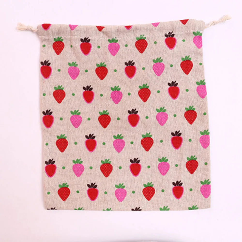 sac rangement coton rose flammes fraises vintage doux portefeuille voyage