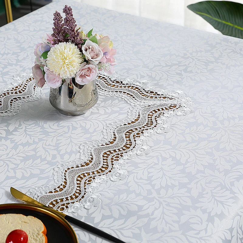 nappe table blanche broderie florale imperméable usage extérieur mariage printemps été automne