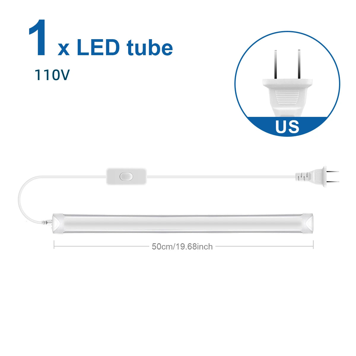 tubes led blancs modernes 25w 50cm lisses striés clips adaptateurs prise eu us