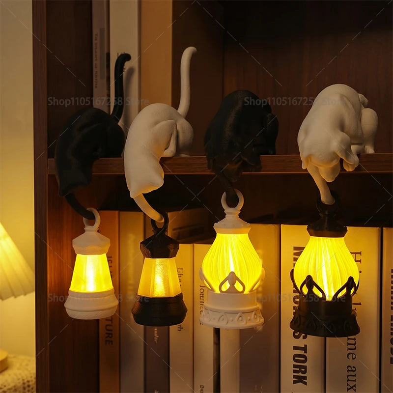 lampe table led noir blanche lanterne animal chat moderne minimaliste clips