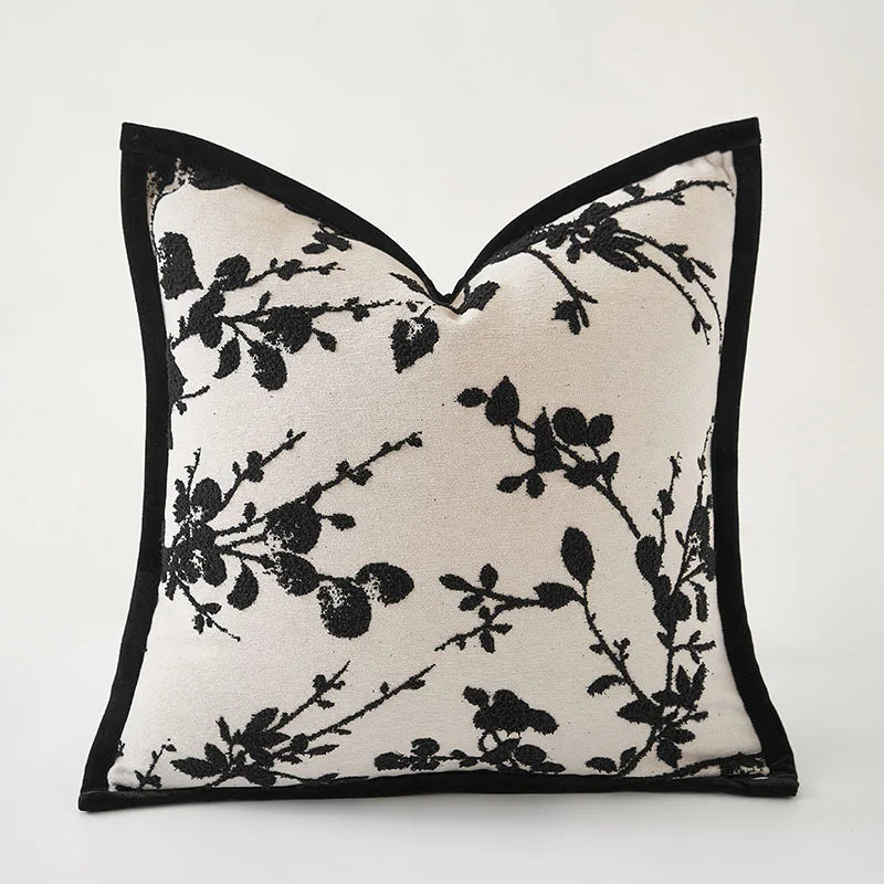 coussin carré motif floral noir classique décoration maison polyester adhésif 45x45cm moderne nordique