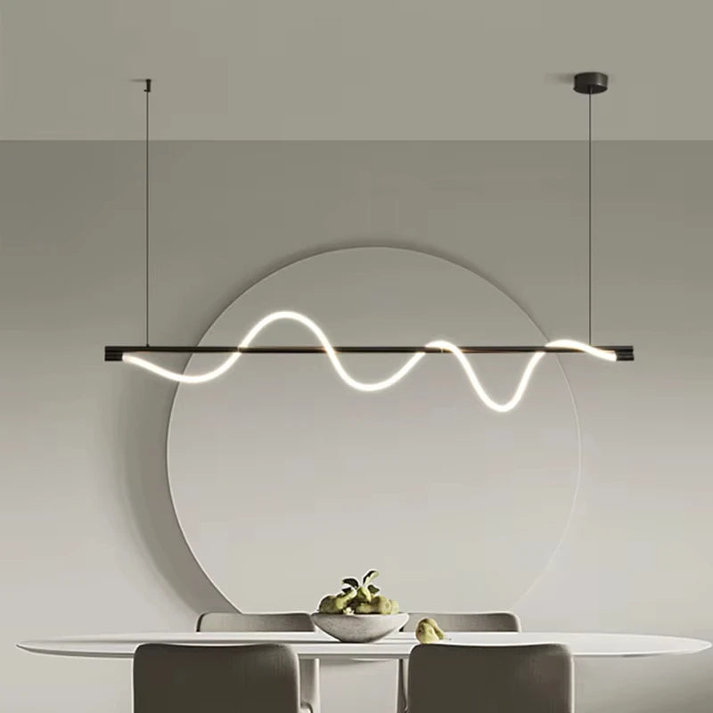 lampe suspendue moderne acrylique blanc noir doré ligne ondulée passe câble 2000 82000 lumens