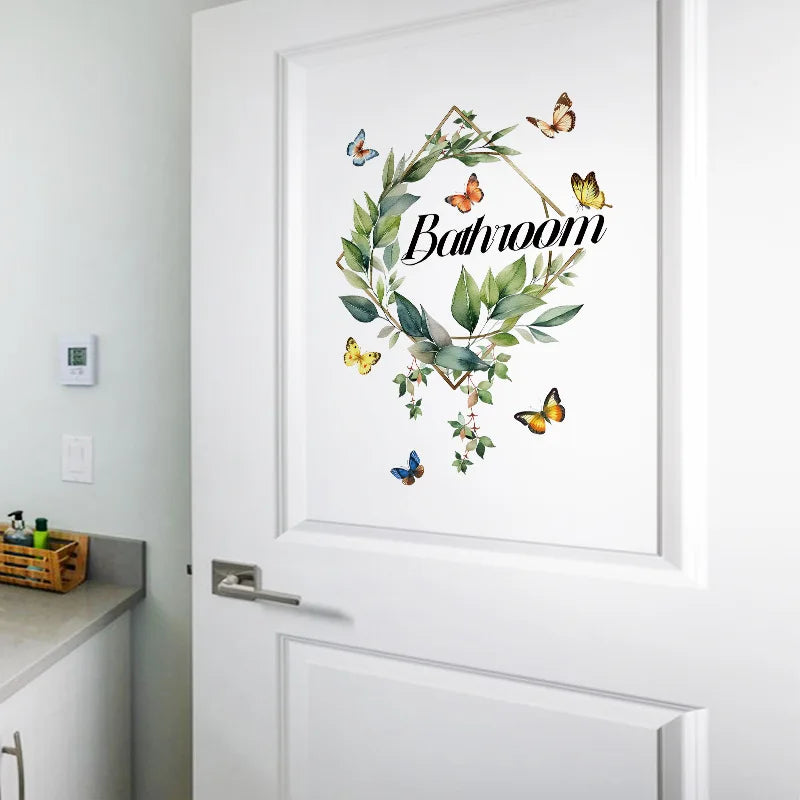 autocollant mural vert feuilles papillons naturel chambre texte bathroom adhésif décoration