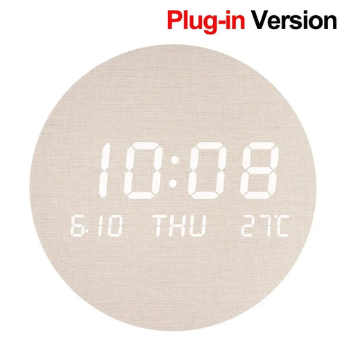horloge murale digitale LED beige bois moderne sans cadre rechargeable