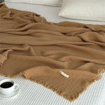 plaid coton marron texture gaufrée franges voyage printemps automne minimaliste portable chambre coucher