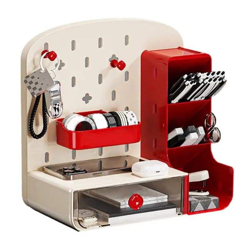 organisateur moderne boîte rangement perforée tiroir transparent accessoires scolaires cosmétiques verte rouge blanche