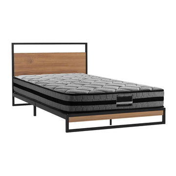 lit king single matelas nid d'abeille tête lit boisée sommier métallique moderne industriel