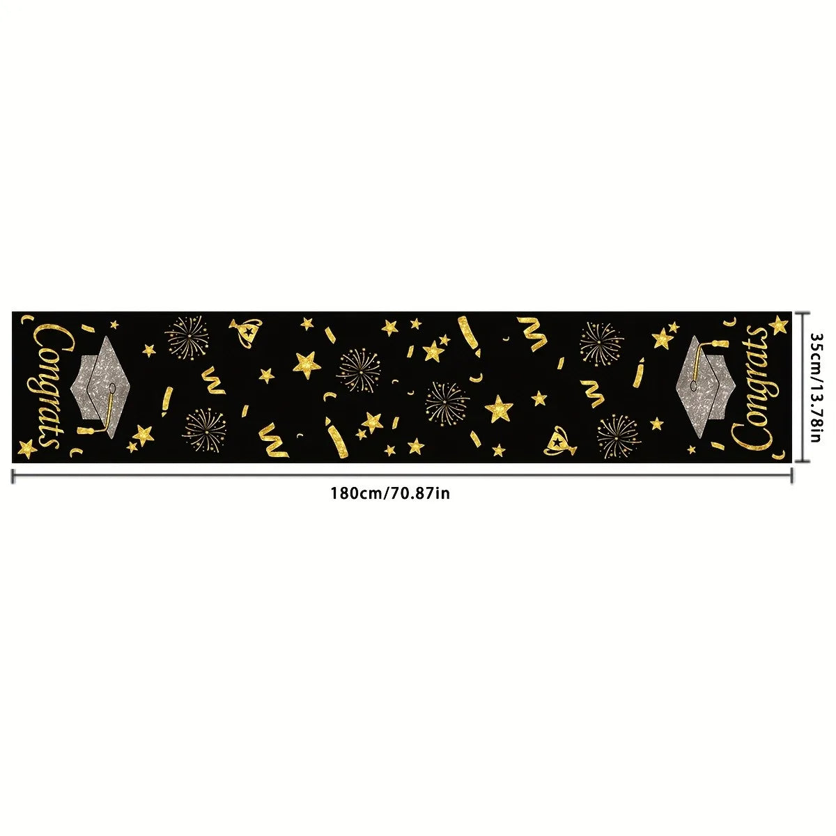 nappe rectangulaire noire or motifs graduation étoiles confettis opacité totale décoration fête dimensions 180cm