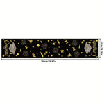 nappe rectangulaire noire or motifs graduation étoiles confettis opacité totale décoration fête dimensions 180cm