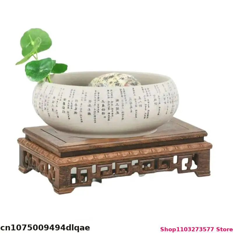 support bois sculpté artisanal miniature base sculpture vase plantes traditionnel chinois trépied