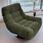 fauteuil pivotant moderne rose velours côtelé intérieur coussin décoratif livres vase fleurs