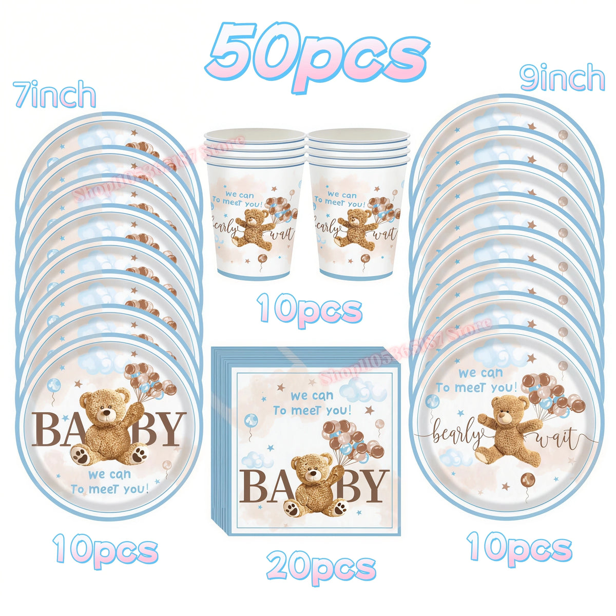 assiettes jetables anniversaire ours enceinte ballons napkins tablecloth thème bébé festive