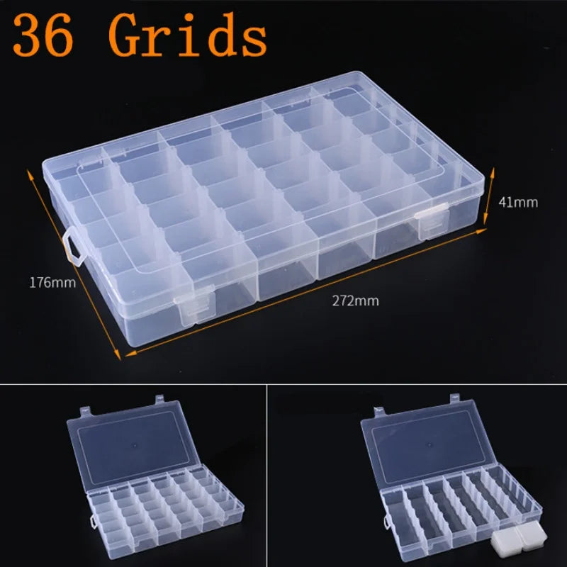 boîte rangement transparente 36 compartiments clips poignées pratique bijoux outils organisation utilitaire clips fermerture