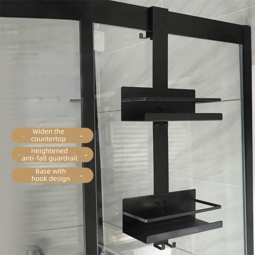 étagère salle bain moderne adhésive noire imperméable distributeurs savon gel crème double single layer