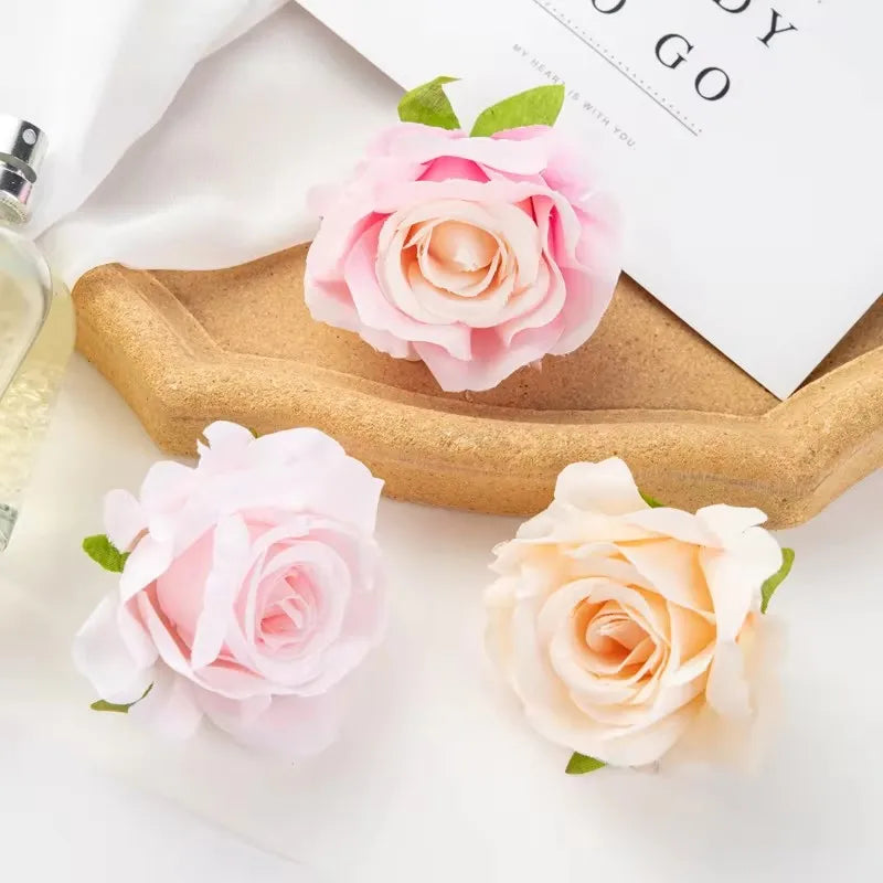 fleurs artificielles roses soie feuilles vertes décoration mariage fête maison scrapbooking