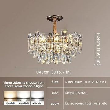 lustre suspendu cristal doré moderne lampe salon salle manger luxe élégant