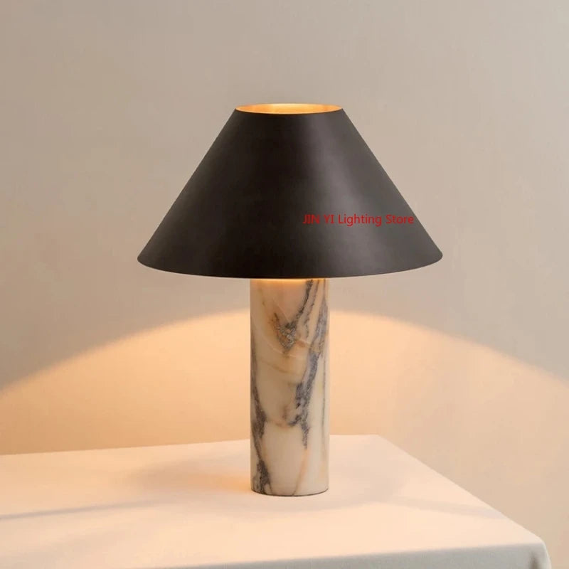 lampe marbre moderne noir led 5w interrupteur bouton minimaliste chambre salon