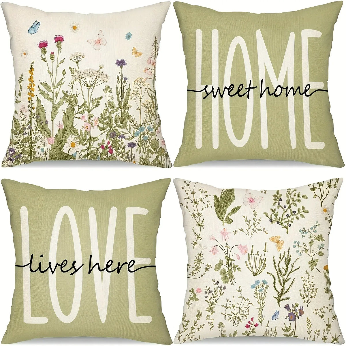 housse coussin polyester motif floral fleurs papillons decoration maison lit moderne rustique