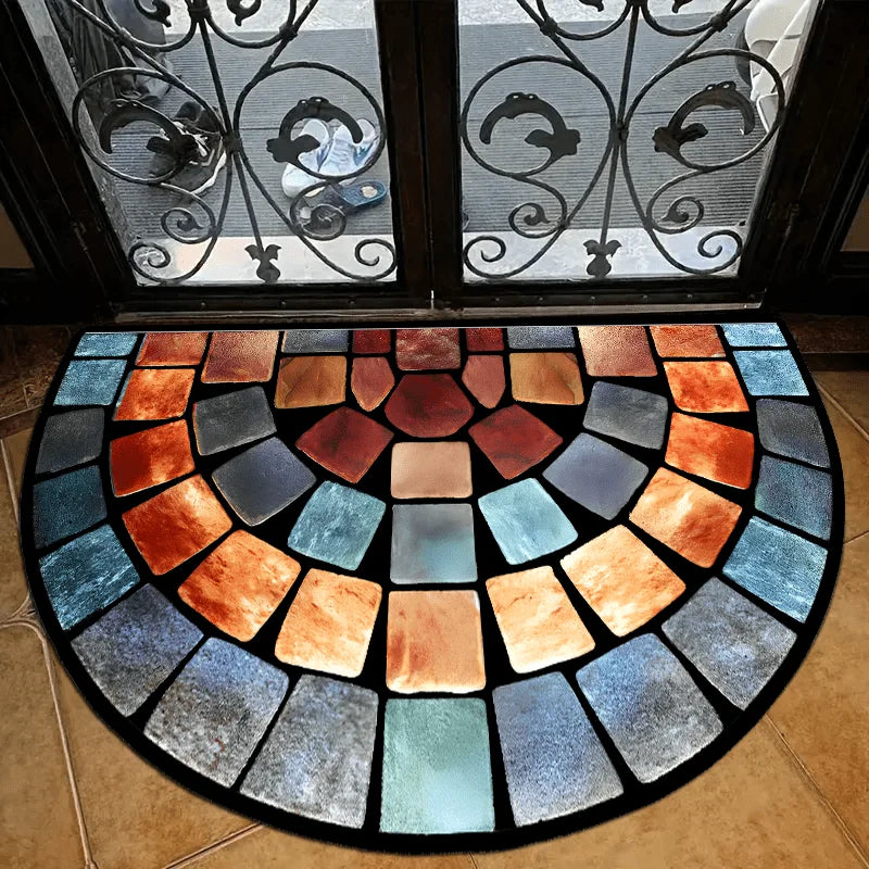 tapis porte imitation pierre mosaïque orange rouge marron bleu gris noir décoration intérieure salon