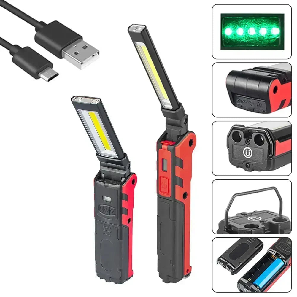 lampe travail pliable rouge noir aimant crochet rechargeable led usb instructions